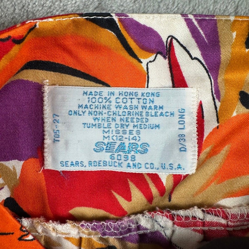 Sears Muu Muu Dress Women M Orange Floral Boho Maxi Lounger Vintage 70s Style - Picture 4 of 7
